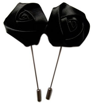 YYCRAFT Anstecknadeln mit Satinrosen, 6 Stück, für Herren, Blumen-Boutonniere für Party, Business, Hochzeit, Anzug, Schwarz, About 1.5