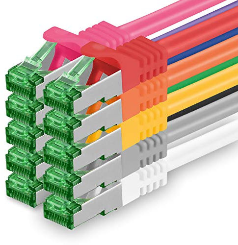 1aTTack.de Câble Réseau Cat7 Cat 7 10 GB/s - 10x 0,25m - RJ45 Ethernet LAN DSL Routeur Modem - 10 couleurs