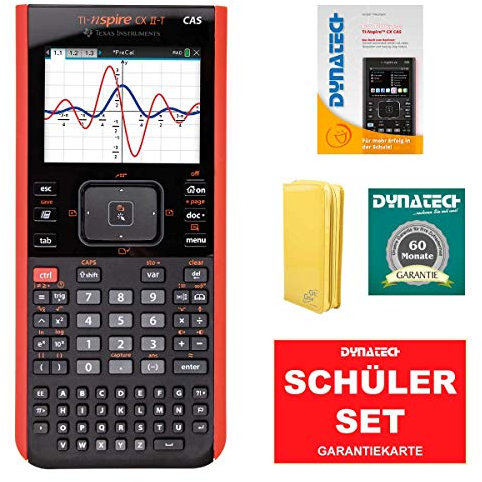 TI-Nspire CX II-T - CAS Grafikrechner SET Schulrechner Schule Uni Büro + CalcCase Schutztasche Hülle Lack Gelb + Garantieverlängerung + Arbeitsbuch