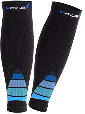 CFLEX Herren & Damen Sport Kompressions Stulpe (1 Paar) Wadenbandage - Schwarz-Blau S-M