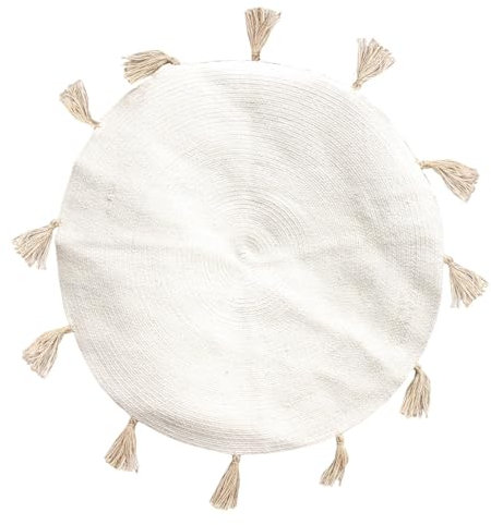 HOME DECO FACTORY Teppich Rund mit Bommel, Baumwolle/Polyester/Jute, 90cm x 90cm x 0.5cm, Beige