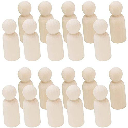 POFET 20pcs natürliche unbemalte weibliche männliche kleine hölzerne Peg Puppenkörper für DIY Kunsthandwerk Farbe geschnitzt - Junge 43mm