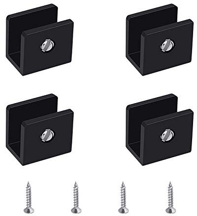 UFURMATE Morsetto in vetro, 4 staffe per mensole in vetro quadrate regolabili in lega di alluminio clip a morsetto in vetro nero supporto di montaggio per ripiani in vetro spesso 6-8 mm