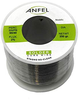 FILO STAGNO BOBINA STAGNO IN ROCCHETTO 60/40 250GR. 0,8MM PER SALDARE SALDATURA LABORATORIO HIGH QUALITY - NO CLEAN - AUTOSALDANTE - CON FLUSSANTE - (0,8mm 250gr)