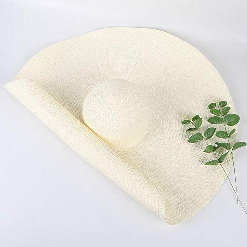 Sonnenhut Strohhut Hut Damen 25Cm Strandhüte Mit Breiter Krempe Frauen Großer Strohhut Faltbarer Sonnenschirmhut-Weiß