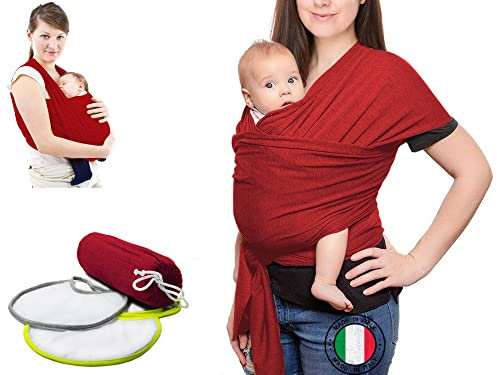 Tragetuch Baby Neugeboren (100% Made In Italy) Mit 2 Lätzchen, Aus Bio-Baumwolle, Leicht, Atmungsaktiv, Geeignet Für Bis Zu 15 Kg