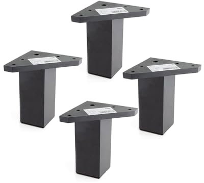 4 Pièces Pied de Meuble avec Plaque de Montage - pour Le Table, lit, chaises - Plastiqué ABS - Hauteur: 10 cm - Couleur: Noir - Ne Comprend Pas Les vis - REI