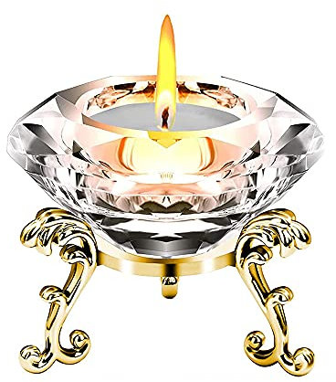 URCheers 8CM Klarer Kristall-Diamant-Kerzenständer mit Sockel -Teelichter-Halter -Klarglas-Diamantständer für Wohnkultur,Hochzeiten,Abendessen,Partys,Gerichte