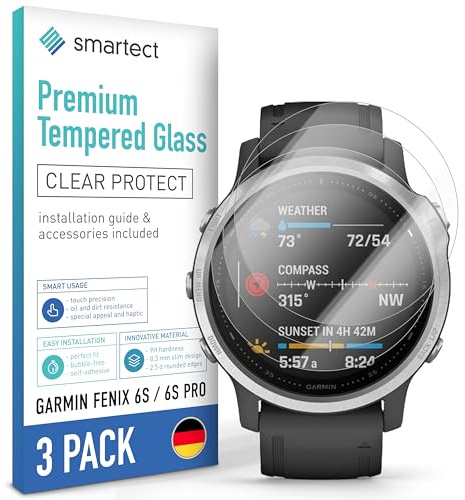 smartect Schutzglas 3 Stück für Garmin Fenix 6S / 6S Pro / 5S | HD Panzerfolie Anti-Kratzer, Displayschutz 0.3 mm Ultra-klar, 9H Härte, Stoßfest, Blasenfrei
