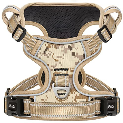 HEELE Hundegeschirr Camouflage Welpen Verstellbar Geschirr Hund Brustgeschirr Reflektierend Atmungsaktiv Hundegeschirr für Kleine Mittlegroße Hunde, Camouflage Braun, S