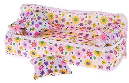 Puppe Sofa Haus Puppenhaus Floral Bedruckte Dekoration Wohnzimmer Puppen Zubehör Stuhl Mini Möbel Mit Kissen Kissen Kinder Kinderspielzeug Mädchen Geschenke Hohe Qualität