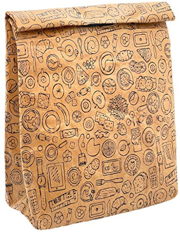 MIK funshopping Pausenbrot-Tasche, Braune Lunchbag isoliert kalt oder warm, Kühltasche mit Klettverschluss, thermische Tasche (Lunch Allover)