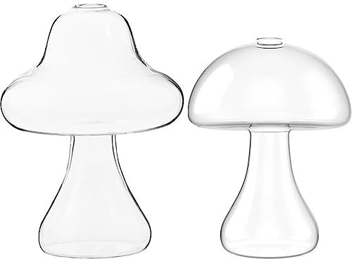 Cabilock 2 Stücke Hydrokultur Vase Glas Blumenvase Pilz Glasvase Glas Vase Pilz Form Micro Landschaft Sukkulenten Moos Blumentopf Terrarium Topf Glas Pilzvase für Tisch Dekoration