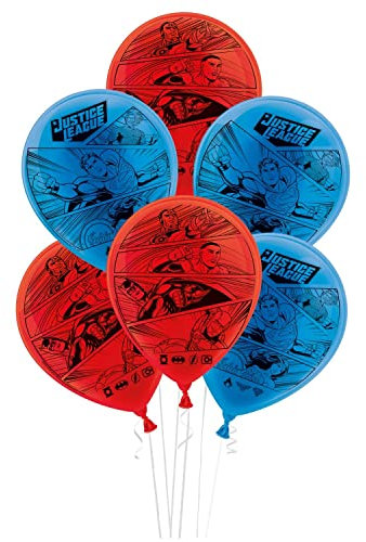 Party Factory `Justice League´ Set aus 10 roten und blauen Latexballons, Ø25cm, verschiedene Druckmotive, für Luft oder Helium
