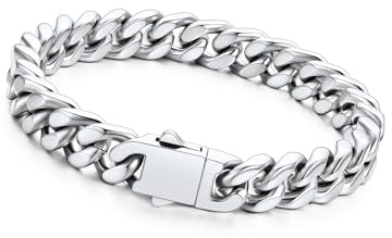Richsteel Armband Herren Edelstahl Herrenarmband Kubanisch Armbänder Männer | Silber/Gold/Schwarz 5/7/9/12mm breit 19/21/23cm Länge Cuban Gliederarmband Hip Hop Rapper mit Geschenkebox für Valentinstag