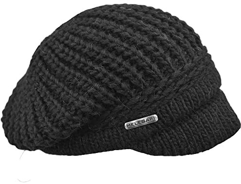 Melegari Berretto di Maglia con Visiera | Brenta Peak Hat | Lana Alpaca | Made in Italy | Donna/Ragazza | Autunno/Inverno (Nero)
