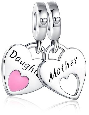 Alstiva Mutter und Tochter Anhänger 925 Sterling Silber 5A Zirkonia für Armbänder und Halsketten - Charm Bead Pendant für Europäische Schmuck - Geschenk für Damen