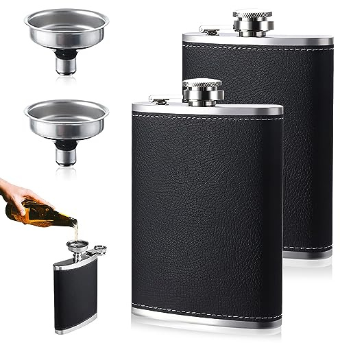 BNGXR 2 Petaca de Acero Inoxidable, Petaca con 2 Embudo, 227 ml/8oz, petaca y Embudo de Acero Inoxidable, Para Aguardiente y Alcohol de Todo Tipo