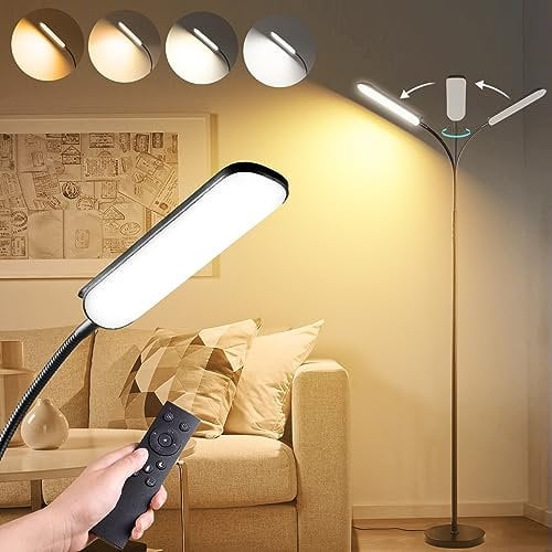 Yikuneng 18W 1800LM Stehlampe LED Dimmbar, Sofa Leselampe mit 4 Farbtemperatur, Fernbedienung und Touch Steuerung, 1H Timer, Modern Stehleuchte für Wohnzimmer Schlafzimmer Büro, Schwarz