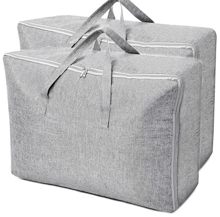 AKOLAFE 2 Stück Aufbewahrungstasche XXL Aufbewahrung für Bettdecken Groß 105L Aufbewahrungstasche mit Reißverschluss und Griffen 50x20x70cm Faltbar Unterbett Aufbewahrungsbox für Kissen, Kleidung