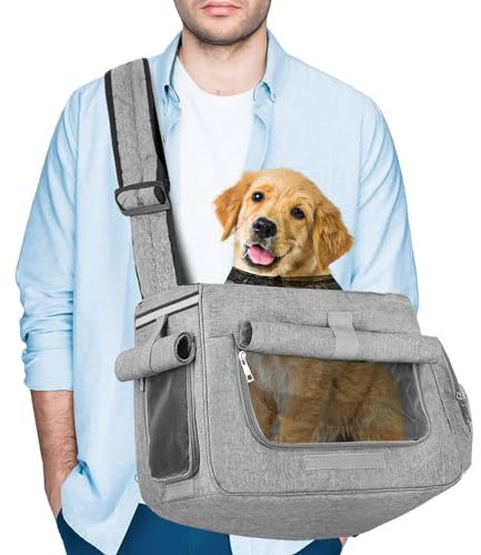 Tarovvoo Hundetragetasche für mittelgroße Hunde Kleine Hunde 4.5-9.1 kg, Hundetragetasche, Haustiertragetasche mit atmungsaktiven Fenstern, harter Boden, freihändig für Outdoor-Reisen (Grau)