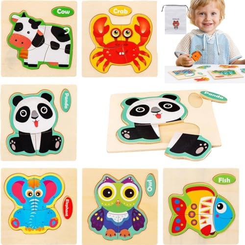 Holzpuzzle,Puzzle Holz,6pcs Holzpuzzle Kinder,Holzpuzzle Tiere,Steckpuzzle Montessori Spielzeug,Holzpuzzle Holzspielzeug für Kinder,Holzpuzzle für Kleinkinder von 1-3 Jahren,Holzpuzzle Baby