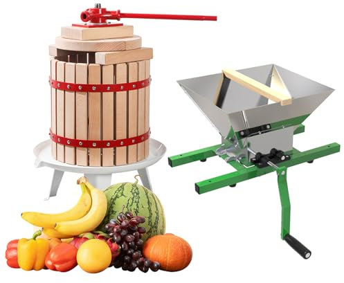 WDDEYYDS Obstpresse + 7L Obstmühle Obstpresse Saftpresse MobileApfelpresse Weinpresse Set Manuelles Pressen für Selbst Gemachten Natürlichen Saft Traube Beere Apfel,18LA+7LB