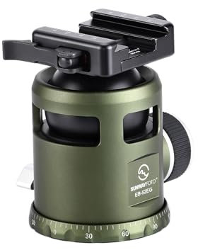 SUNWAYFOTO 52 mm Stativ-Kugelkopf ohne Kerbe mit Pica auf Arca Swiss Adapterklemme SDC-50, Traglast 20 kg, OD Grün