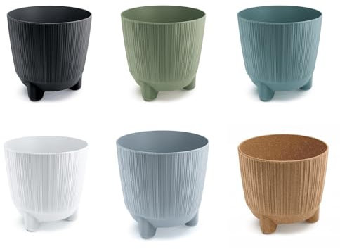 B2C Plant Pots Indoor Outdoor Plastic Flowerpot Small Medium Large RYFO 6 Colours (Earth green, 20cm)
