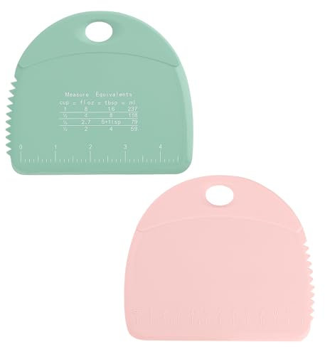 2pcs 5.51x4.84in Silicone Dough Scraper & Stainless Steel Sheet, Bench Scraper & Scale Curved Edge Pastry Spatula Bread Bowl Pan Cutter Tool for Baking Sourdough Bread Cake Kitchen(Pink, Green)