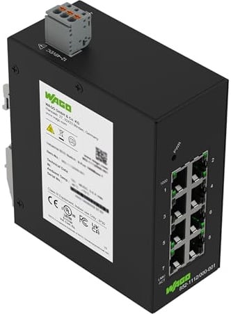 WAGO Industrial-ECO-Switch 852-1112/000-001 | mit 8 ETHERNET‐Ports 10/100/1000 MBit/s Autonegotiation und Diagnose‐LEDs auf der Vorderseite, unterstützt bis zu 8000 absolute MAC‐Adressen