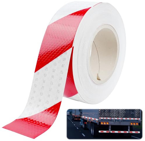 GEGNNS 25 m x 5 cm Absperrband Rot Weiß, Reflektierendes Klebeband Rot Weiß, Reflektorband Selbstklebend, Warnaufkleber Reflektorband, Sicherheitsband-Conspicuous Warning Tape für Autos Anhänger Boote