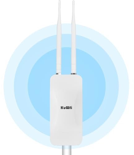 KuWFi AC1200 MU-MIMO Outdoor WiFi Extender,IP65 Dual Band 2.4GHz+5GHz, Outdoor Wireless Access Point with PoE Powered, Outdoor Access Point Support Cloud Service/AP Mode,Wall/Celling Mount,for Garden