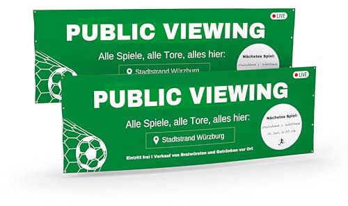 Fussball Banner für Public Viewing Werbung selbst gestalten I EM 2024 Deko (50cm x 150cm) Personalisierte Fußball Flagge