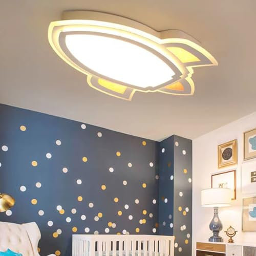 LED Deckenleuchte Dimmbar Kinderzimmer Babyzimmer Lampe Deckenlampe Fernbedienung Kreativ Cartoon Acryl Rakete Design Deckenbeleuchtung für Modern Kinder Jungen Mädchen Schlafzimmer Wandlampe 60*40cm