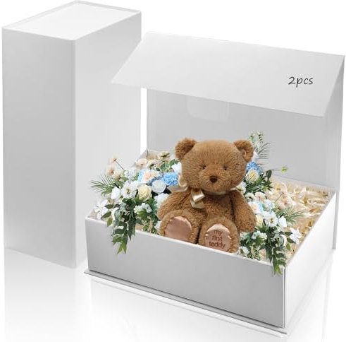 pangdapengpeng 2 Stück Geschenkbox Groß, 31 x 21 x 10cm Geschenkschachtel, Faltbare Geschenkkarton mit Deckel für Geburtstage, Geschenke, Valentinstag (Weiß)