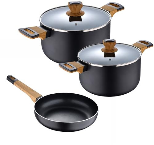 BERGNER Batteria di pentole 5pz in alluminio per induzione linea Earth Black - Testata e approvata da Gianfranco Vissani