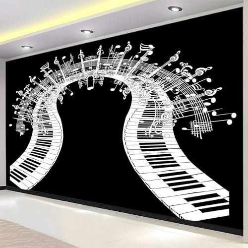 3D Printed Wallpaper Music Notes Piano Keys Patterned Non-Woven Mural 350 x 256 cm Modern Photo Wallpaper Black Kids Fashion Home Decor Wall Mural