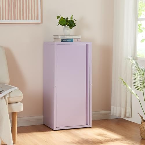 [en.casa] Metallschrank Burlöv Aktenschrank mit Einer Tür Büroschrank 2 höhenverstellbare Ablagen Ordnerschrank 88 x 40 x 35 cm Lila Spind Schrank