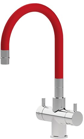 Rubinetto da cucina Sottofinestra con canna snodabile Shurity Snake 3 vie 3/8” (Cromo/Rosso)
