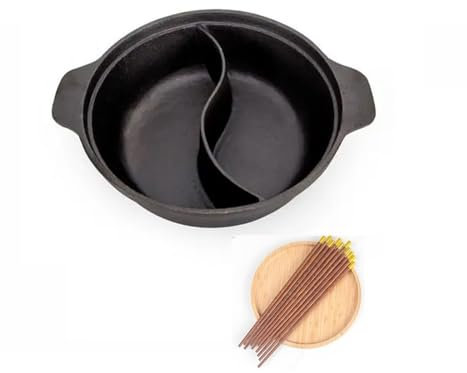 Cast Iron Hot Pot with Divider, Double-Flavor Shabu Pot,Dual-Sided 12.5 Inch Shabu Shabu Pot,for Induction Cooktop Gas Stove, Black
