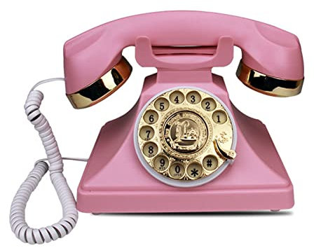 DAEOIBHJR Telefono Fisso Vintage, Telefono con Filo Dial Rotary, Telefono Tavolo Decorazione Casa Antico retrò per Casa Hotel Ufficio Bar Company Decor,Rosa