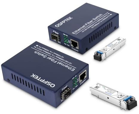 Convertitore multimediale Gigabit Ethernet a coppia, convertitore multimediale da Ethernet a fibra da rete 10/100/1000Mbps, con 2 moduli SFP 1000Base-LX (1,25 Gb/s, modalità singola, doppio LC, 1310