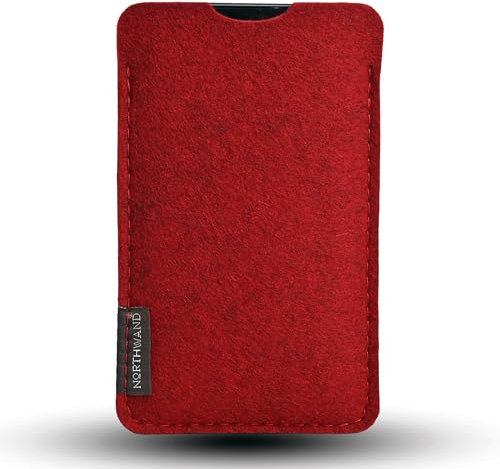 NorthWand Breite Hülle für iPhone 15 Pro / 15, 14 Pro / 14, 13 Pro / 13, 12 Pro / 12 MIT Apple Case. Tasche, Handyhülle aus 100% natürlichem Merino Filz – Made in Germany - Granat- Rot