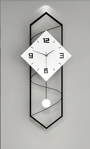 ClockUniverse Large Pendulum Wall Clock - Modern Silent Sweep Design, 70cm x 30cm, Black and White Decorative Oversized Clock for Living Room Wall Décor