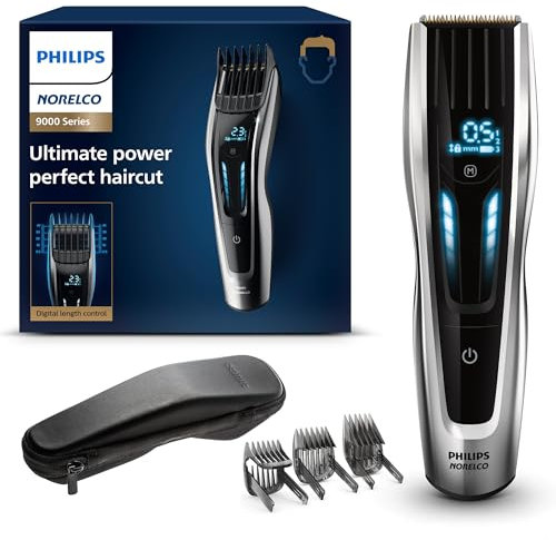 Philips Norelco Hair Clipper serie 9000, recortadora de pelo, turbo automático, tecnología de corte dual, peines motorizados, 400 ajustes de longitud, 120 minutos de funcionamiento, cero