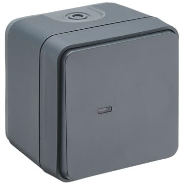 DEBFLEX - Cyklone - Interruptor Conmutador Completo - Interruptor Luminoso - Estanco IP55 - Interior/Exterior - Instalación en Superficie - Gris Oscuro - 75 x 75 x 65 mm