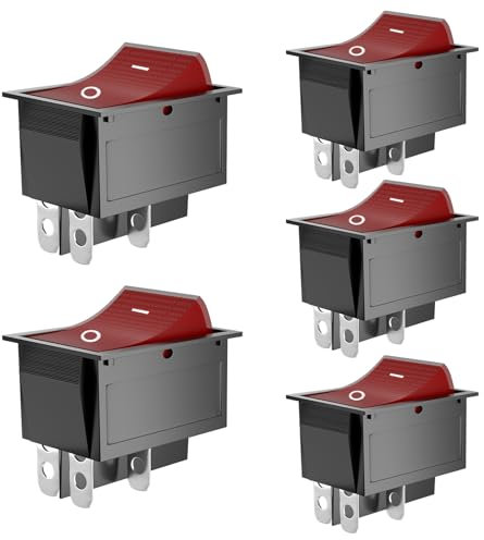 SCOOYUCK 5 Stücke Wippschalter DPDT 25mm x 31mm 4 Polig ON/OFF 16A 250V Kippschalter Rot Licht