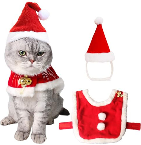Hunde und Katzen WeihnachtskostüM, Rollenspiel Haustier WeihnachtskostüM, Warmer WeihnachtskostüM Mantel für Katzen und Hunde+WeihnachtsmüTze, Weihnachten Geschenk für Welpen und KäTzchen (S)