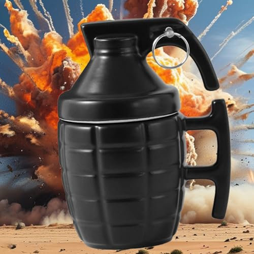 Handgranate Tasse, Keramik Handgranate Becher, Personalisierte Kaffeebecher, Lustig Cappuccino Tass, 3D Spaß Granate Bierkrüge, Ostern Geburtstag Kaffeetassen Geschenk für Militärfans, 350 ML